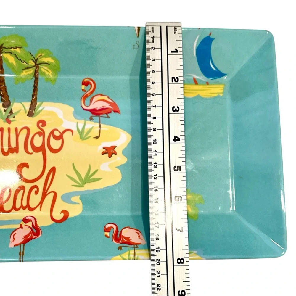 Pink‎ Flamingo Tropical Beach Serving Tray 19x8” Blue Melamine Plastic Platter